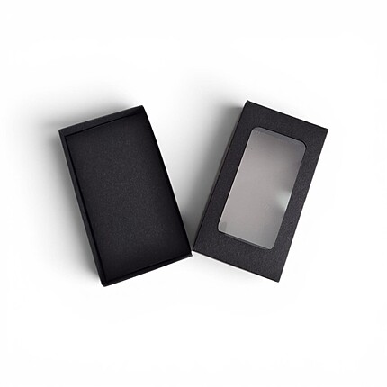 Cutie din carton duplex negru, 10x5x3cm, corp & capac, cu fereastra transparenta